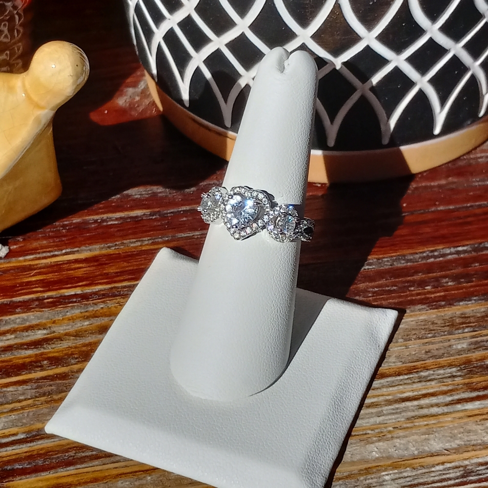 Vintage Sterling Silver Cubic Zirconia Heart Ring, Size 7
